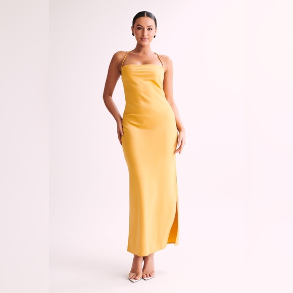 NEW - Meshki Sydney Straight Neck Slip Maxi Dress Yellow SZ XS - Picture 2 of 5